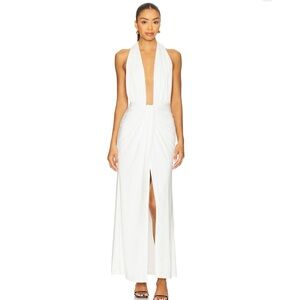White Halter Maxi Dress - Elegant Ruched Front